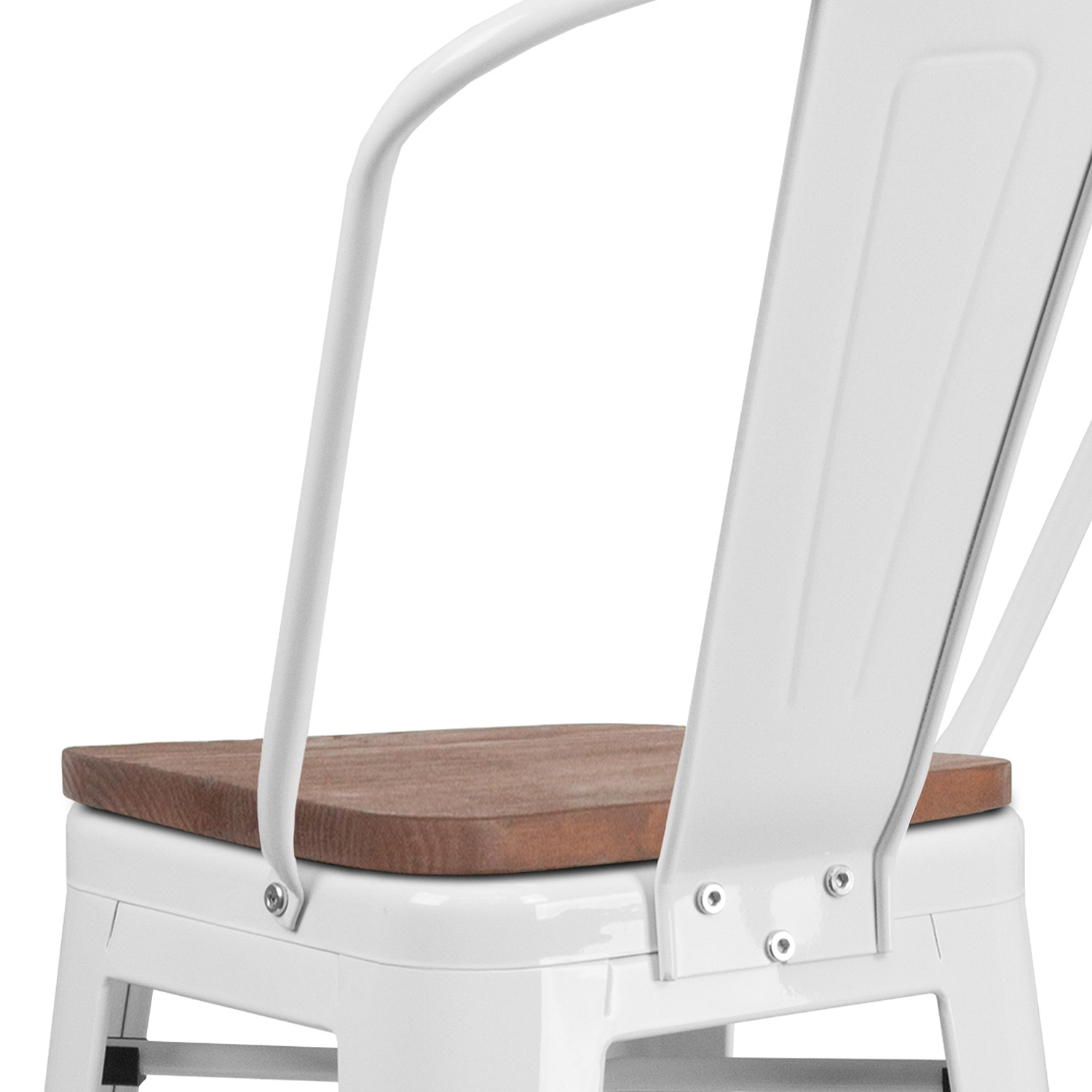 BLNK Lily Metal Bar Stool with Back and Wood Seat - White