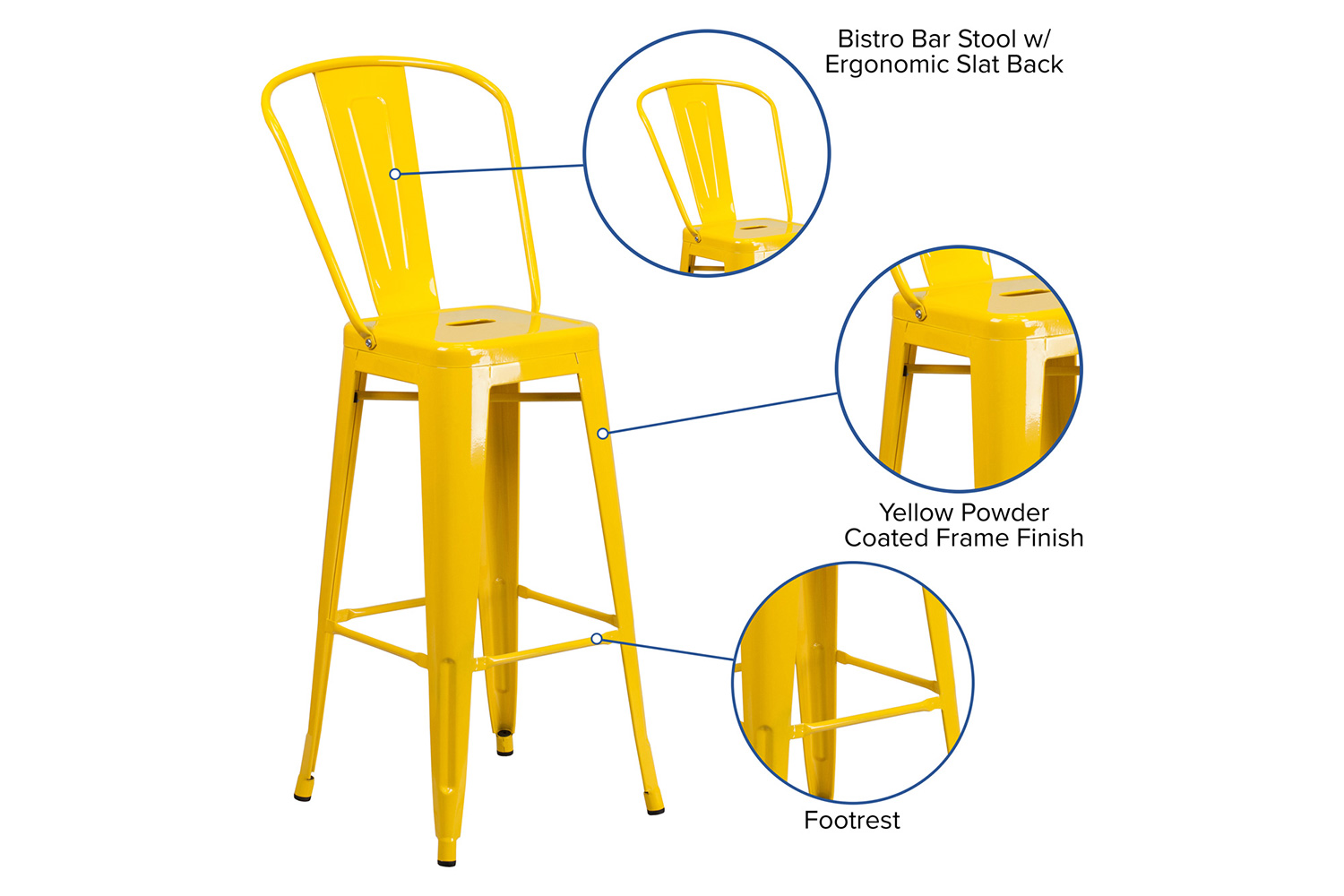 BLNK Kai Commercial Metal Indoor-Outdoor Bar Stool with Removable Back - Yellow