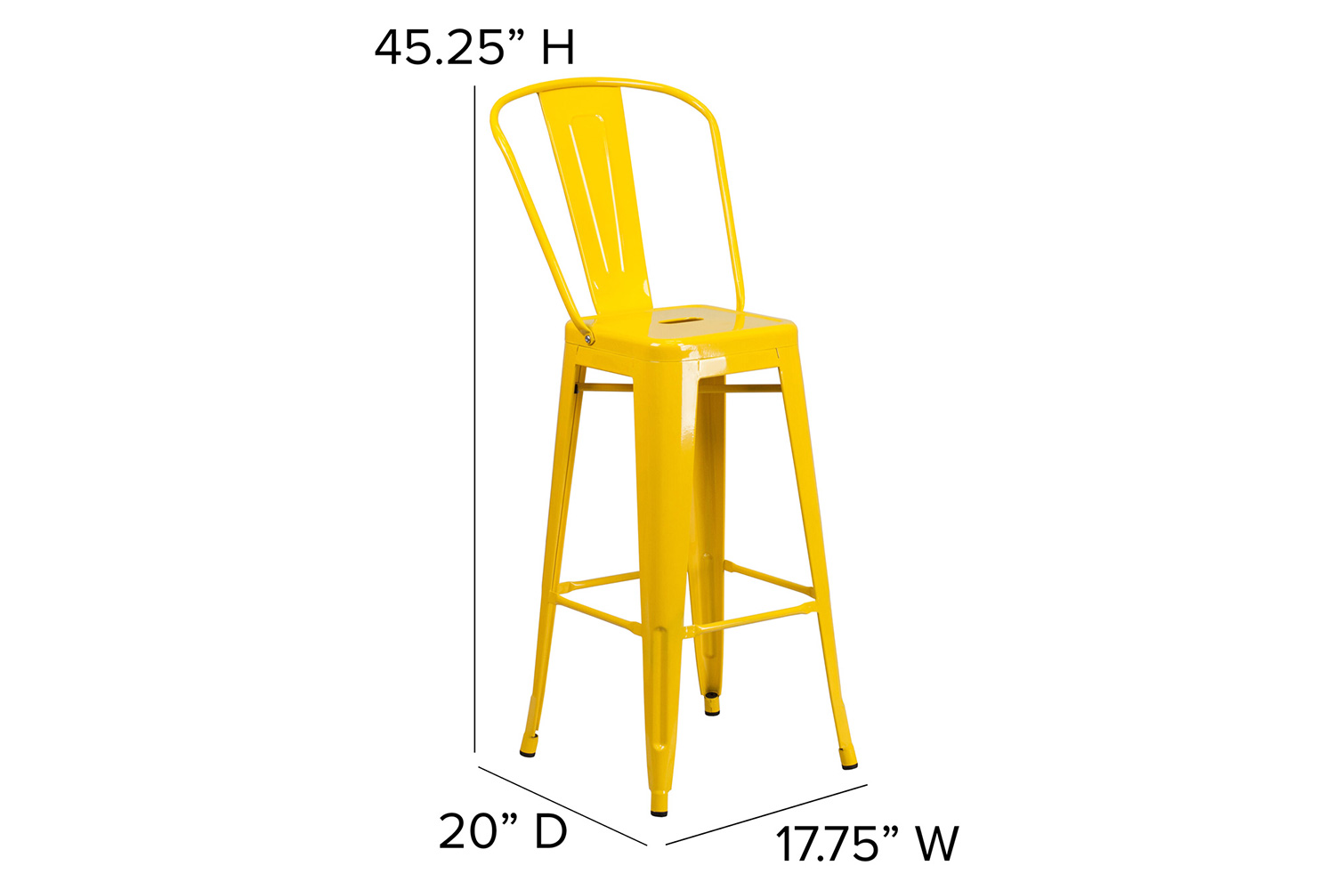 BLNK Kai Commercial Metal Indoor-Outdoor Bar Stool with Removable Back - Yellow