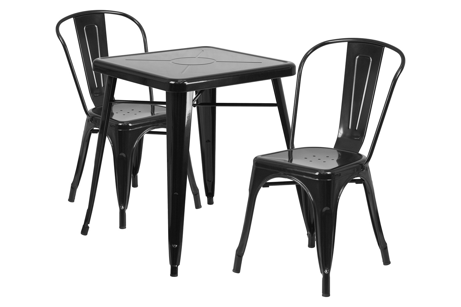 BLNK Owen Commercial Square Metal Indoor-Outdoor Table Set with 2 Stack Chairs - Black