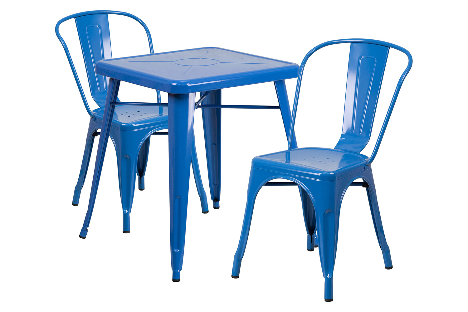 BLNK Owen Commercial Square Metal Indoor-Outdoor Table Set with 2 Stack Chairs - Blue