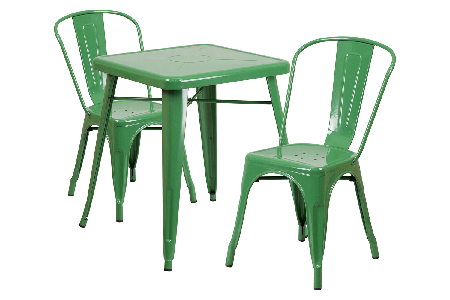 BLNK Owen Commercial Square Metal Indoor-Outdoor Table Set with 2 Stack Chairs - Green