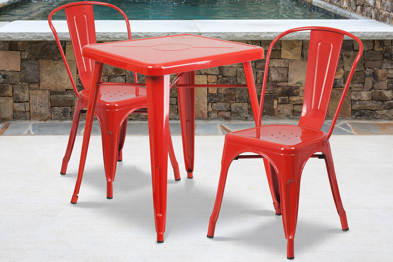 BLNK Owen Commercial Square Metal Indoor-Outdoor Table Set with 2 Stack Chairs