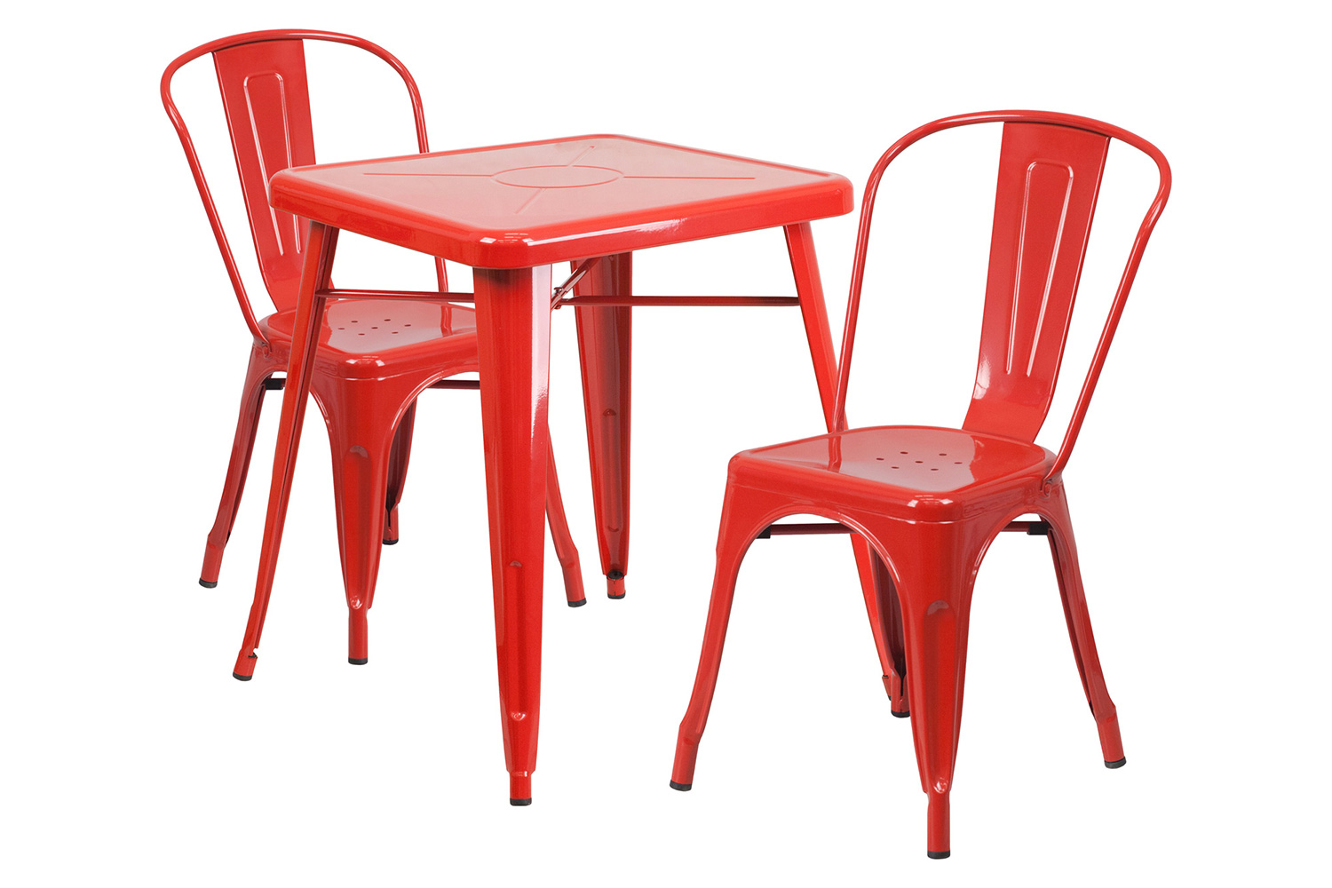 BLNK Owen Commercial Square Metal Indoor-Outdoor Table Set with 2 Stack Chairs - Red