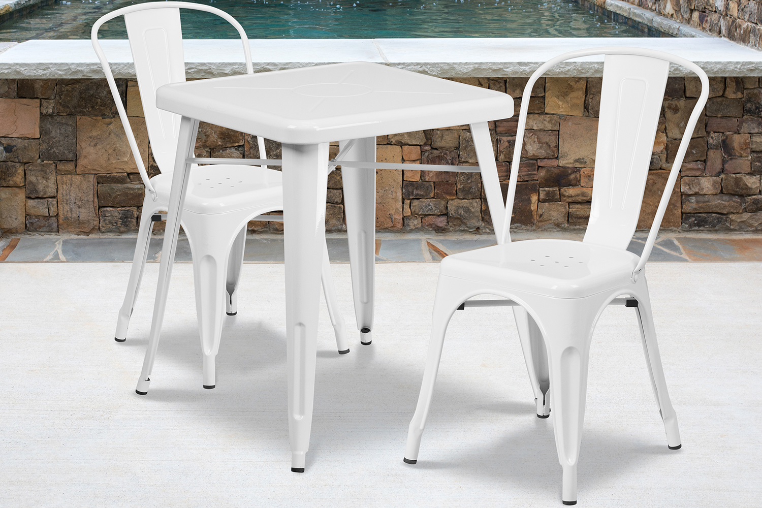 BLNK Owen Commercial Square Metal Indoor-Outdoor Table Set with 2 Stack Chairs