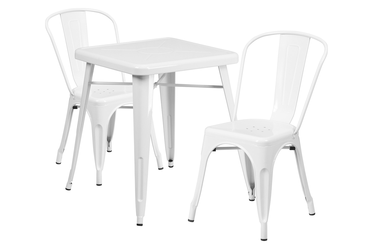 BLNK Owen Commercial Square Metal Indoor-Outdoor Table Set with 2 Stack Chairs - White