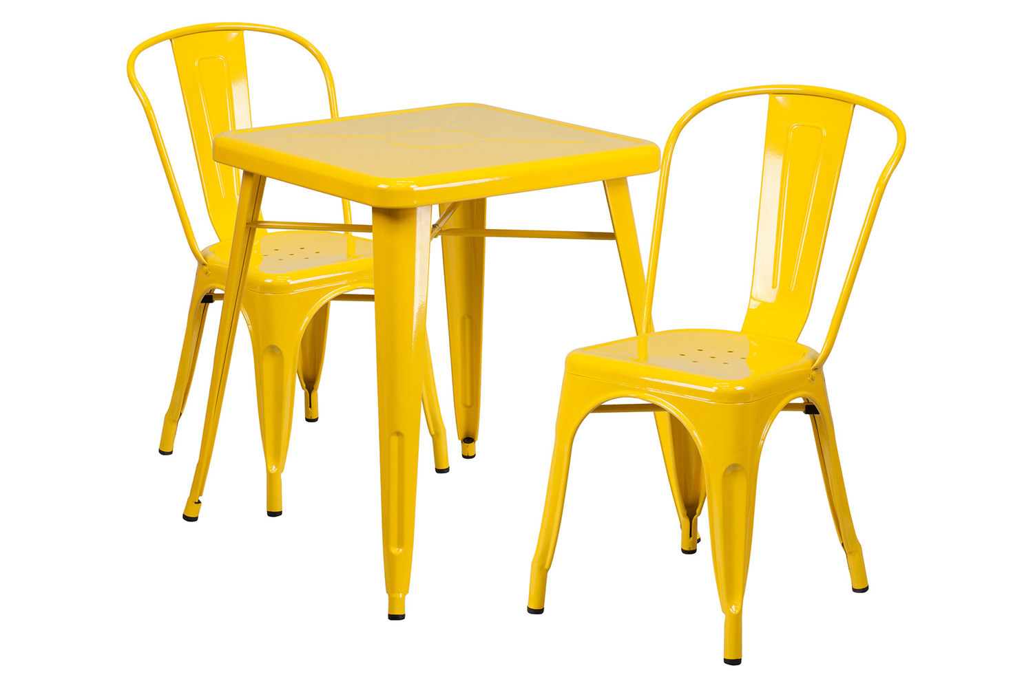 BLNK Owen Commercial Square Metal Indoor-Outdoor Table Set with 2 Stack Chairs - Yellow