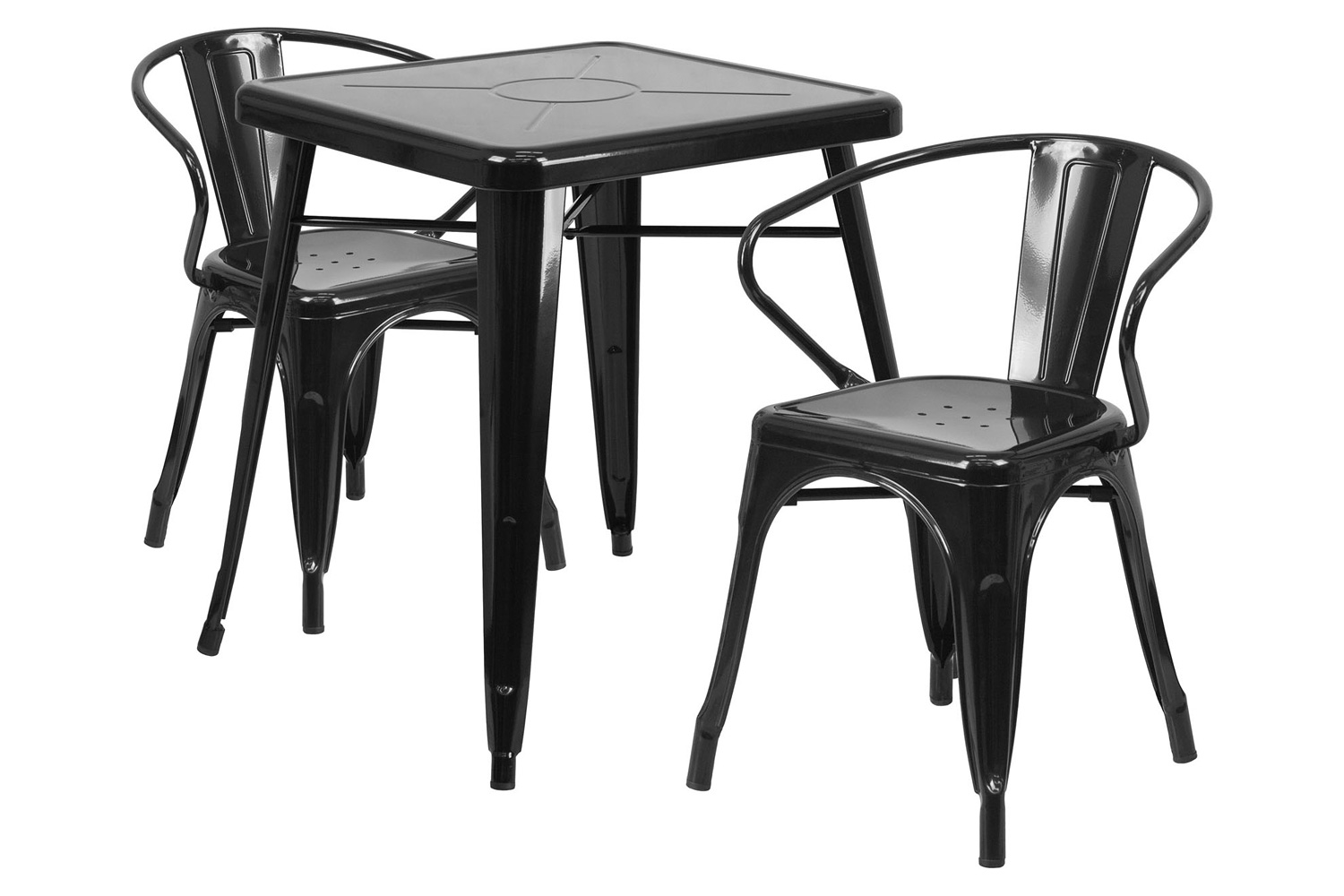 BLNK Owen Commercial Square Metal Indoor-Outdoor Table Set with 2 Arm Chairs