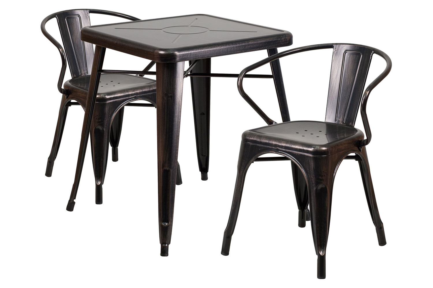 BLNK Owen Commercial Square Metal Indoor-Outdoor Table Set with 2 Arm Chairs