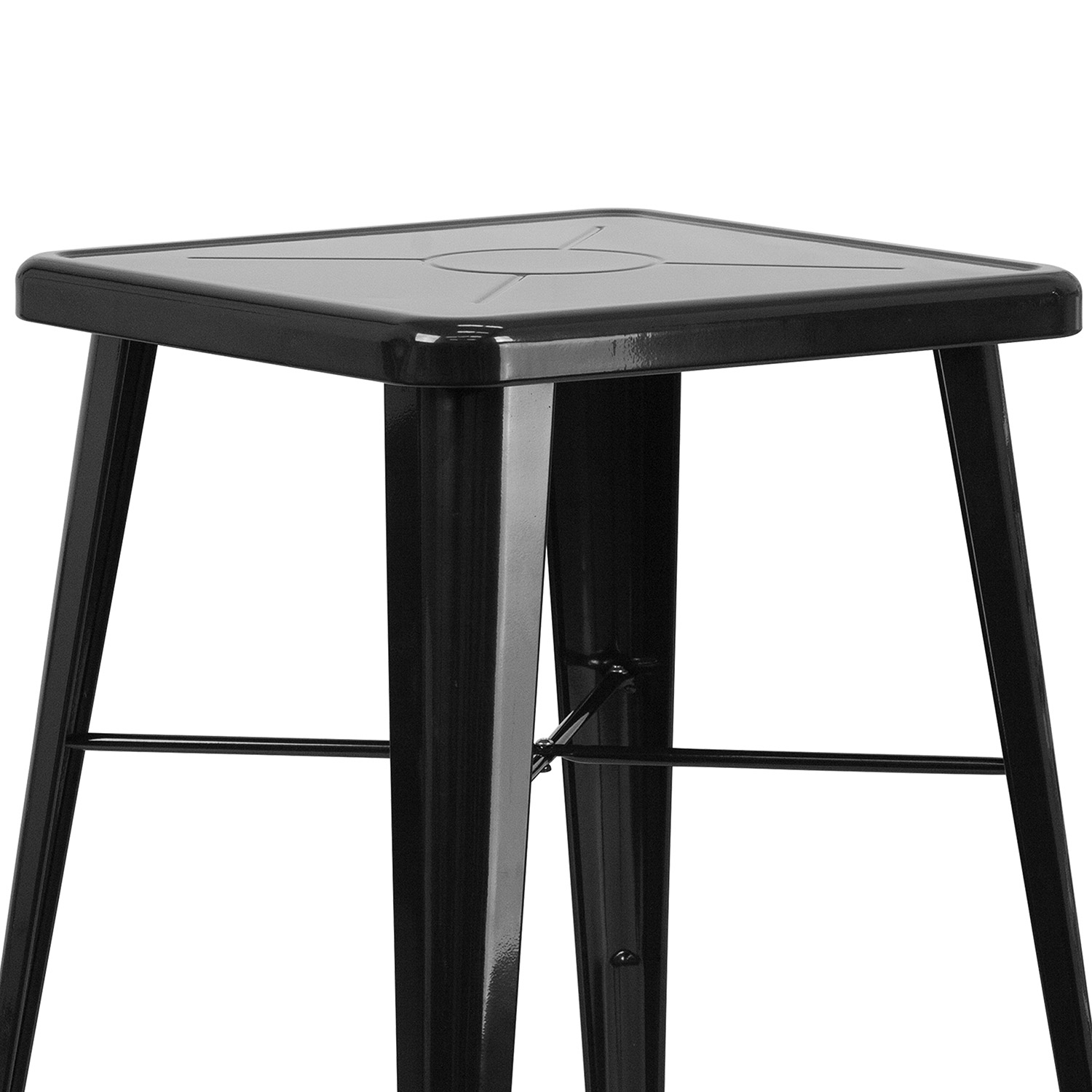 BLNK Gable Commercial Square Metal Indoor-Outdoor Bar Table Set with 2 Stools with Backs - Black