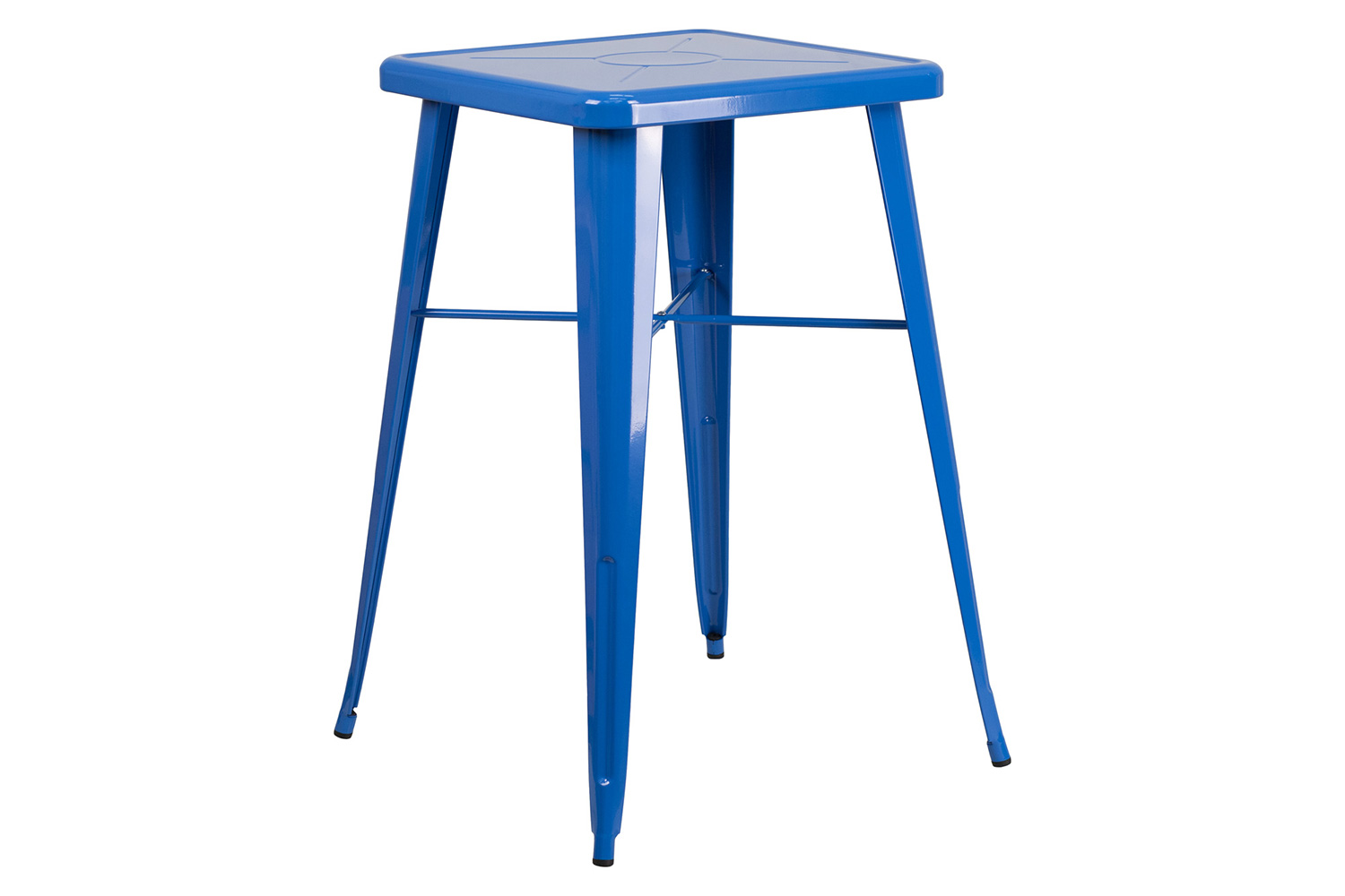 BLNK Gable Commercial Square Metal Indoor-Outdoor Bar Table Set with 2 Stools with Backs - Blue