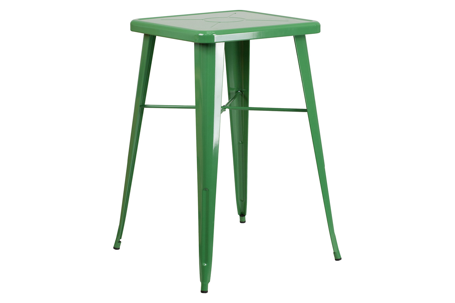 BLNK Gable Commercial Square Metal Indoor-Outdoor Bar Table Set with 2 Stools with Backs - Green