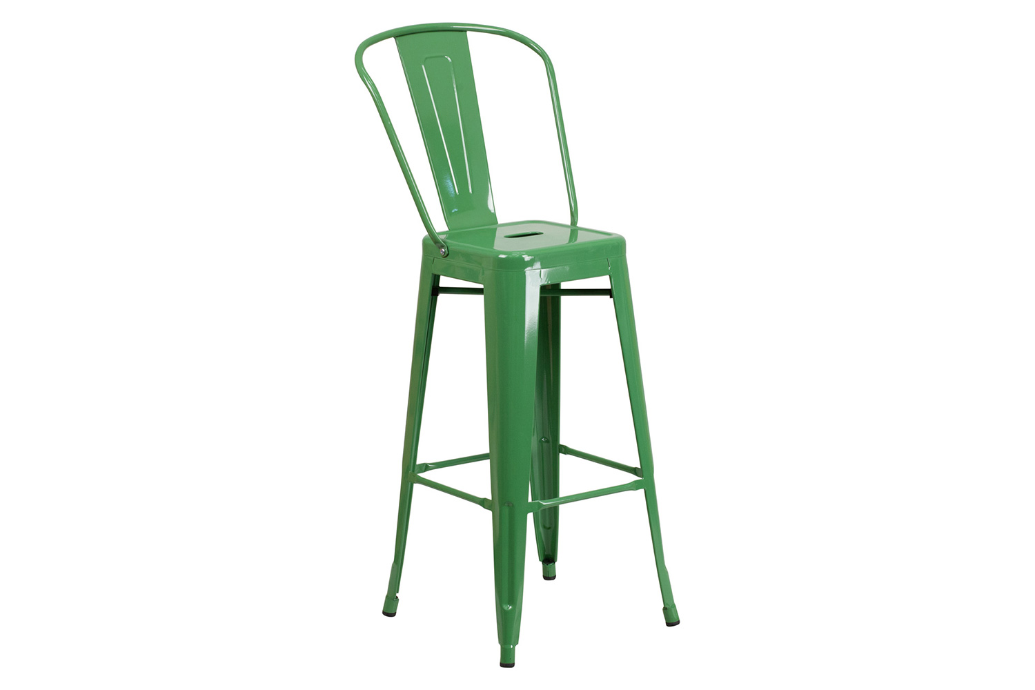 BLNK Gable Commercial Square Metal Indoor-Outdoor Bar Table Set with 2 Stools with Backs - Green