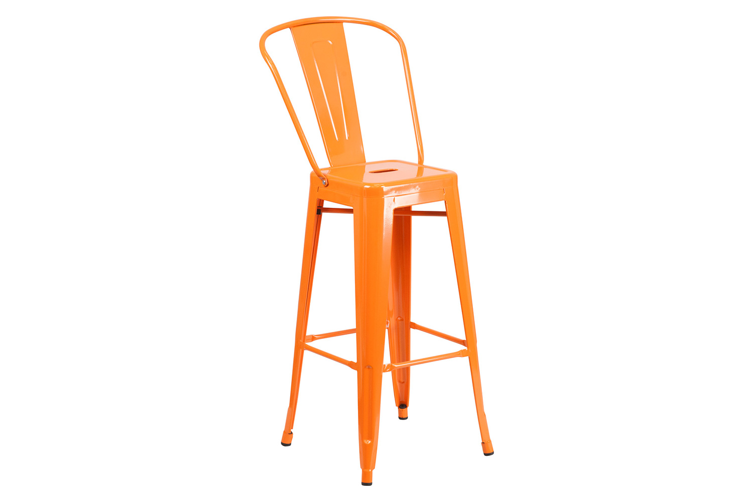 BLNK Gable Commercial Square Metal Indoor-Outdoor Bar Table Set with 2 Stools with Backs - Orange