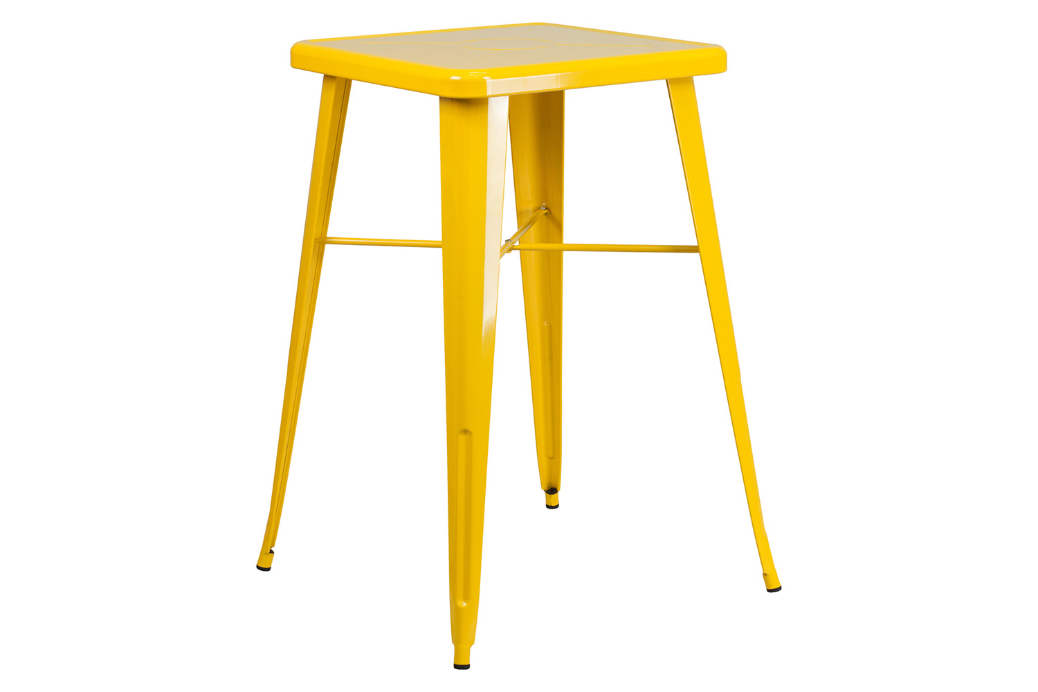 BLNK Gable Commercial Square Metal Indoor-Outdoor Bar Table Set with 2 Stools with Backs - Yellow