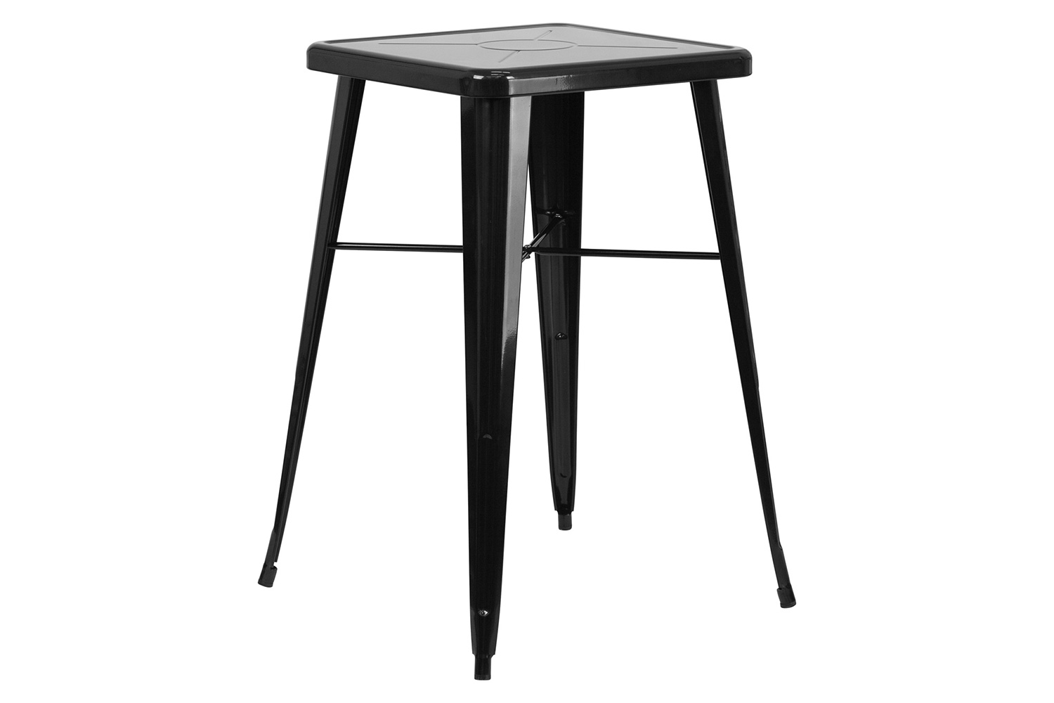 BLNK Stone Commercial Square Metal Indoor-Outdoor Bar Table Set with 2 Square Seat Backless Stools - Black