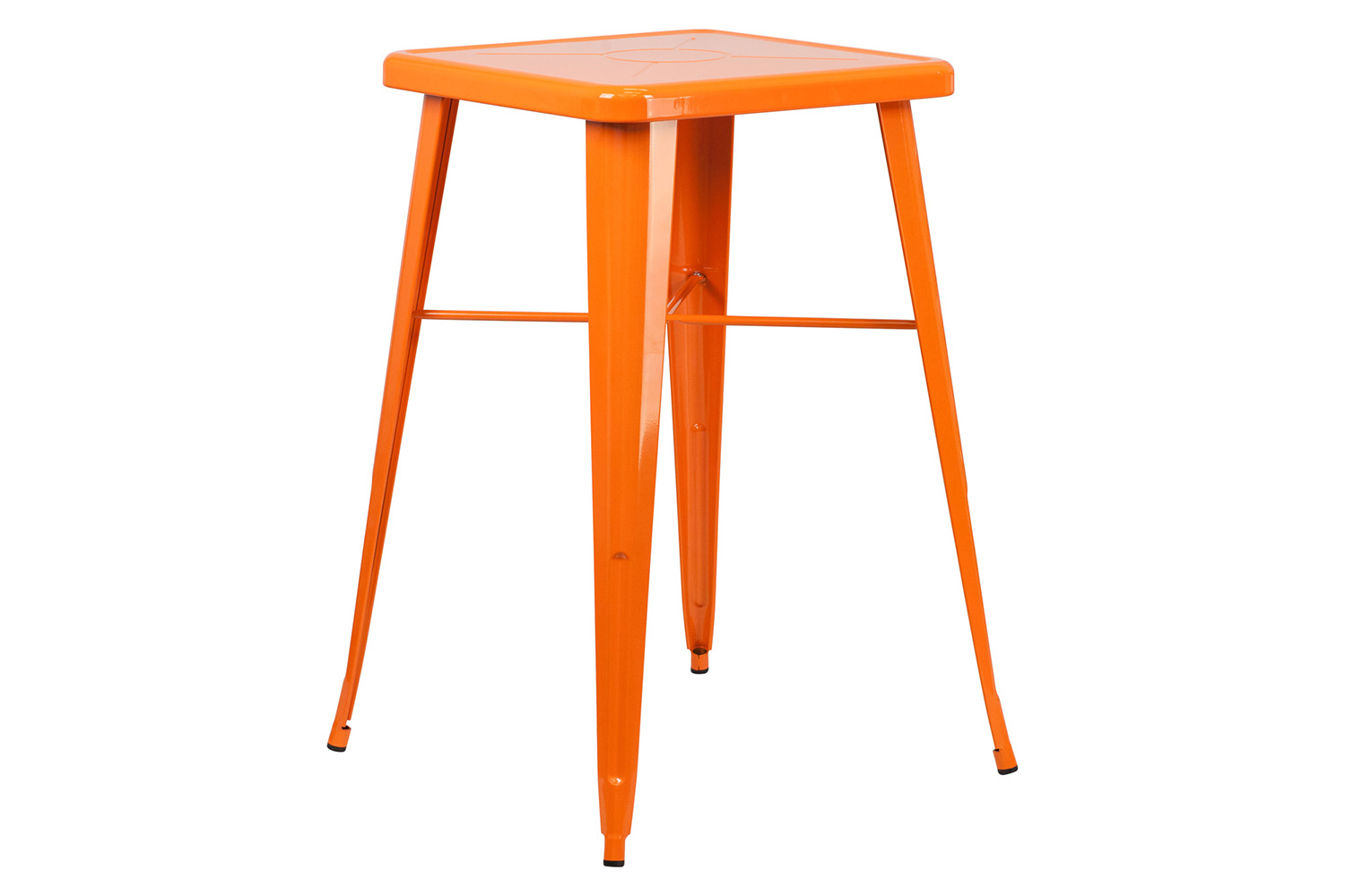 BLNK Stone Commercial Square Metal Indoor-Outdoor Bar Table Set with 2 Square Seat Backless Stools - Orange