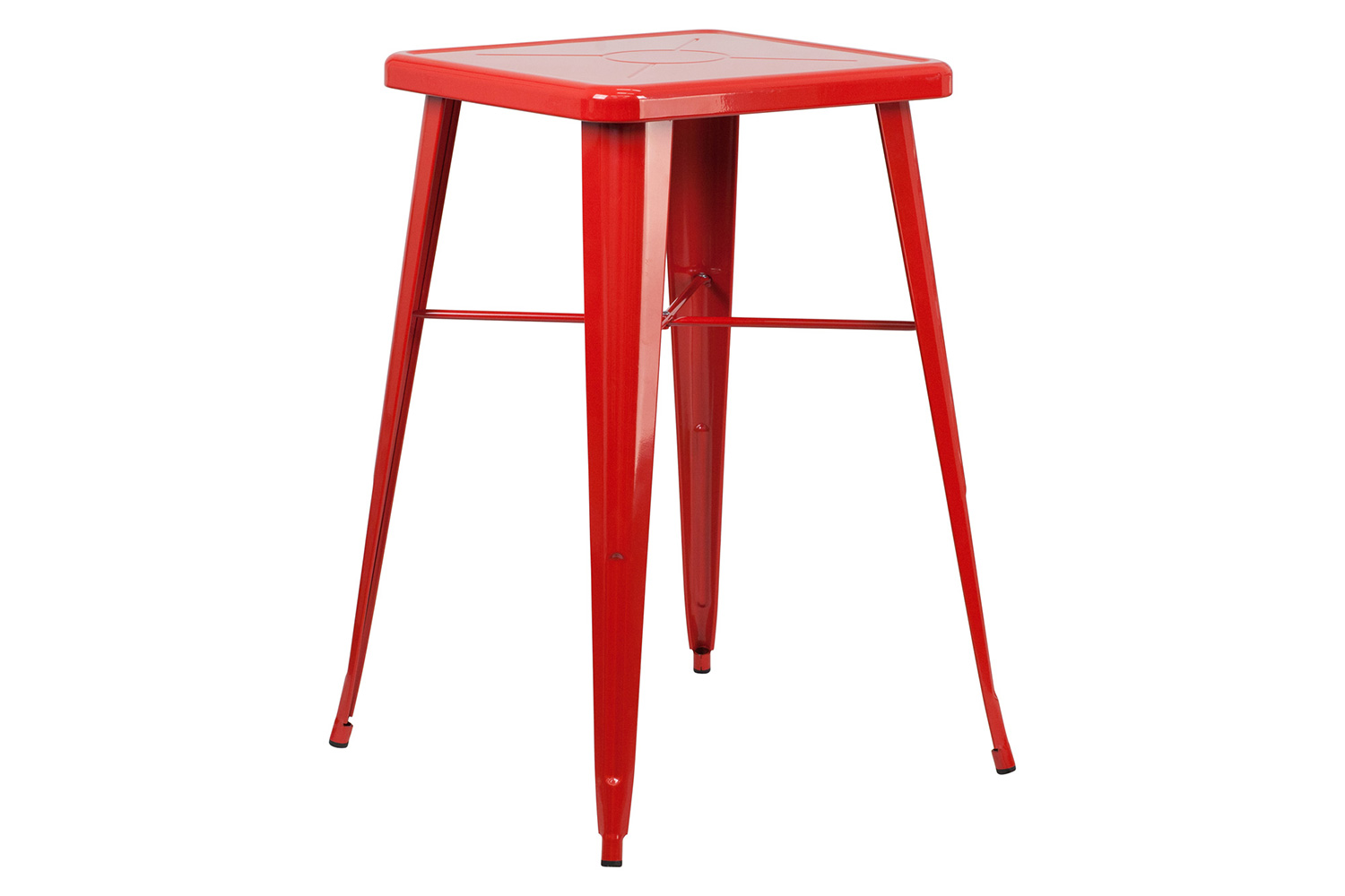 BLNK Stone Commercial Square Metal Indoor-Outdoor Bar Table Set with 2 Square Seat Backless Stools - Red