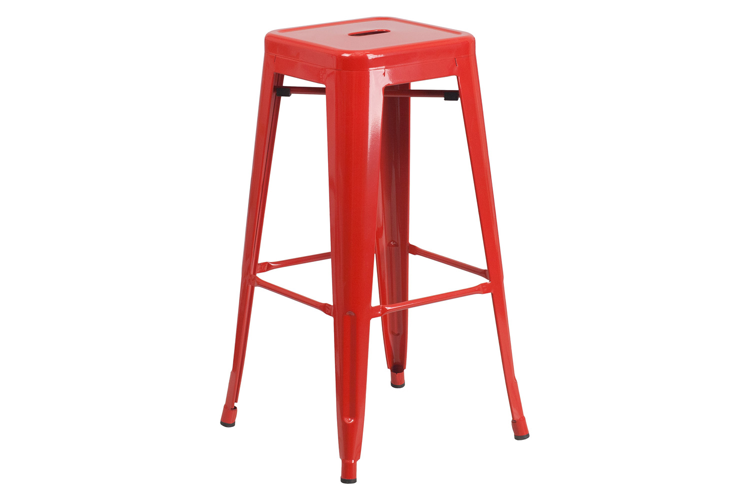 BLNK Stone Commercial Square Metal Indoor-Outdoor Bar Table Set with 2 Square Seat Backless Stools - Red