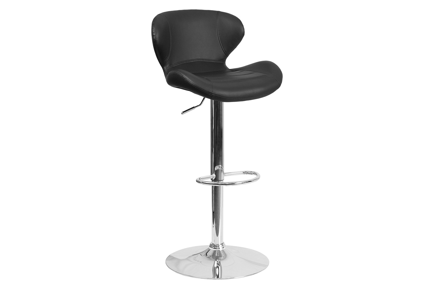 BLNK™ Francis Vinyl Adjustable Height Bar Stool with Curved Back and Chrome Base - Black