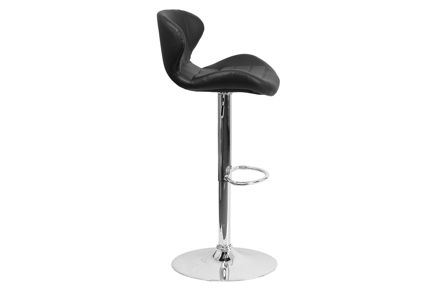 BLNK™ Francis Vinyl Adjustable Height Bar Stool with Curved Back and Chrome Base - Black