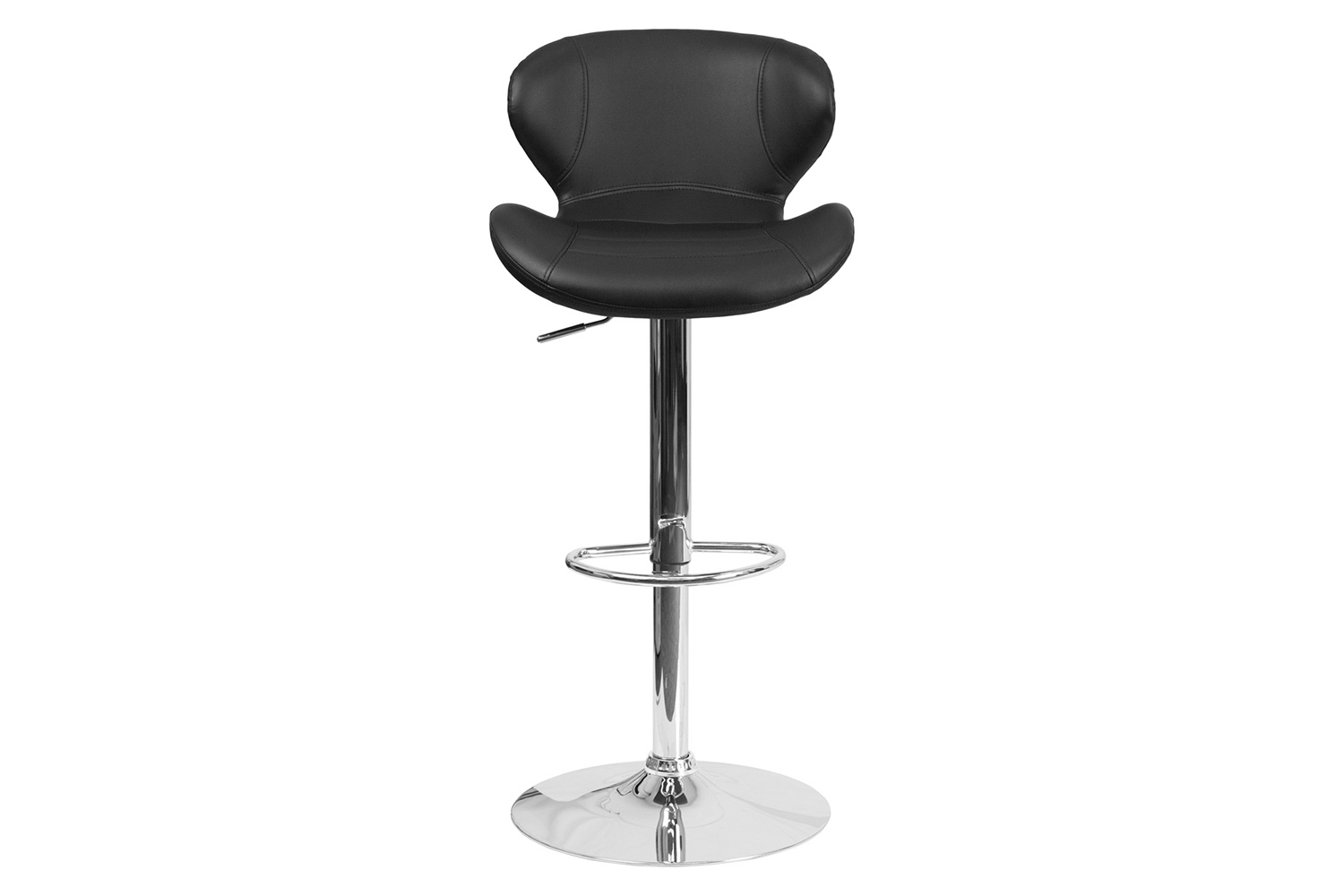 BLNK™ Francis Vinyl Adjustable Height Bar Stool with Curved Back and Chrome Base - Black