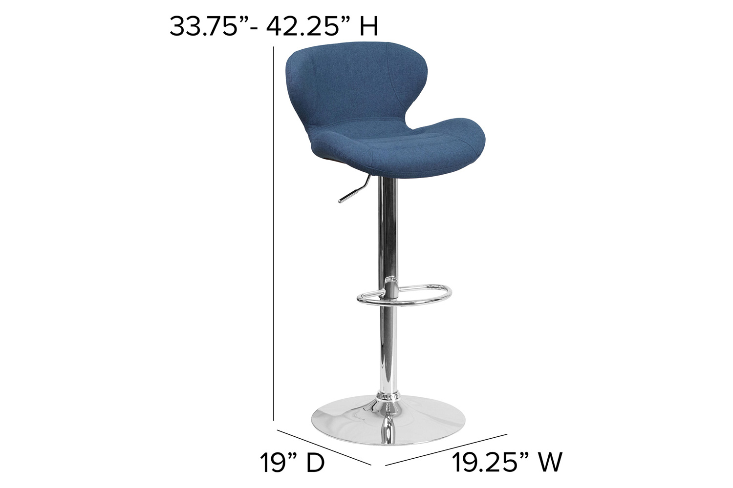 BLNK™ Francis Fabric Adjustable Height Bar Stool with Curved Back and Chrome Base - Blue