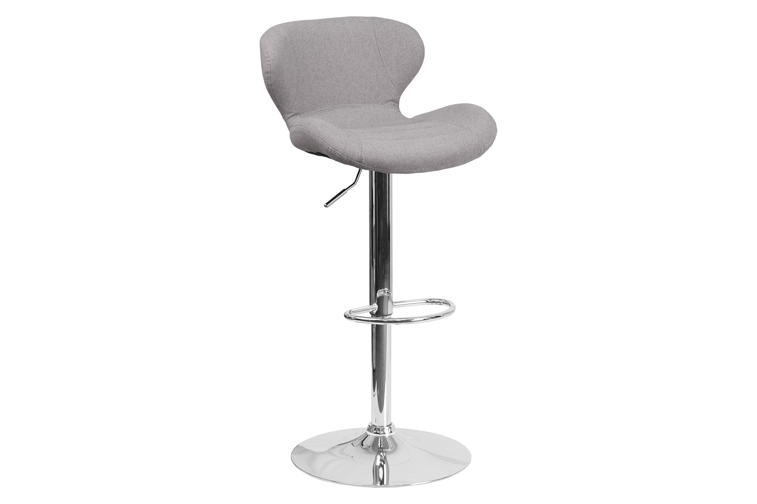 BLNK Francis Fabric Adjustable Height Bar Stool with Curved Back and Chrome Base - Gray