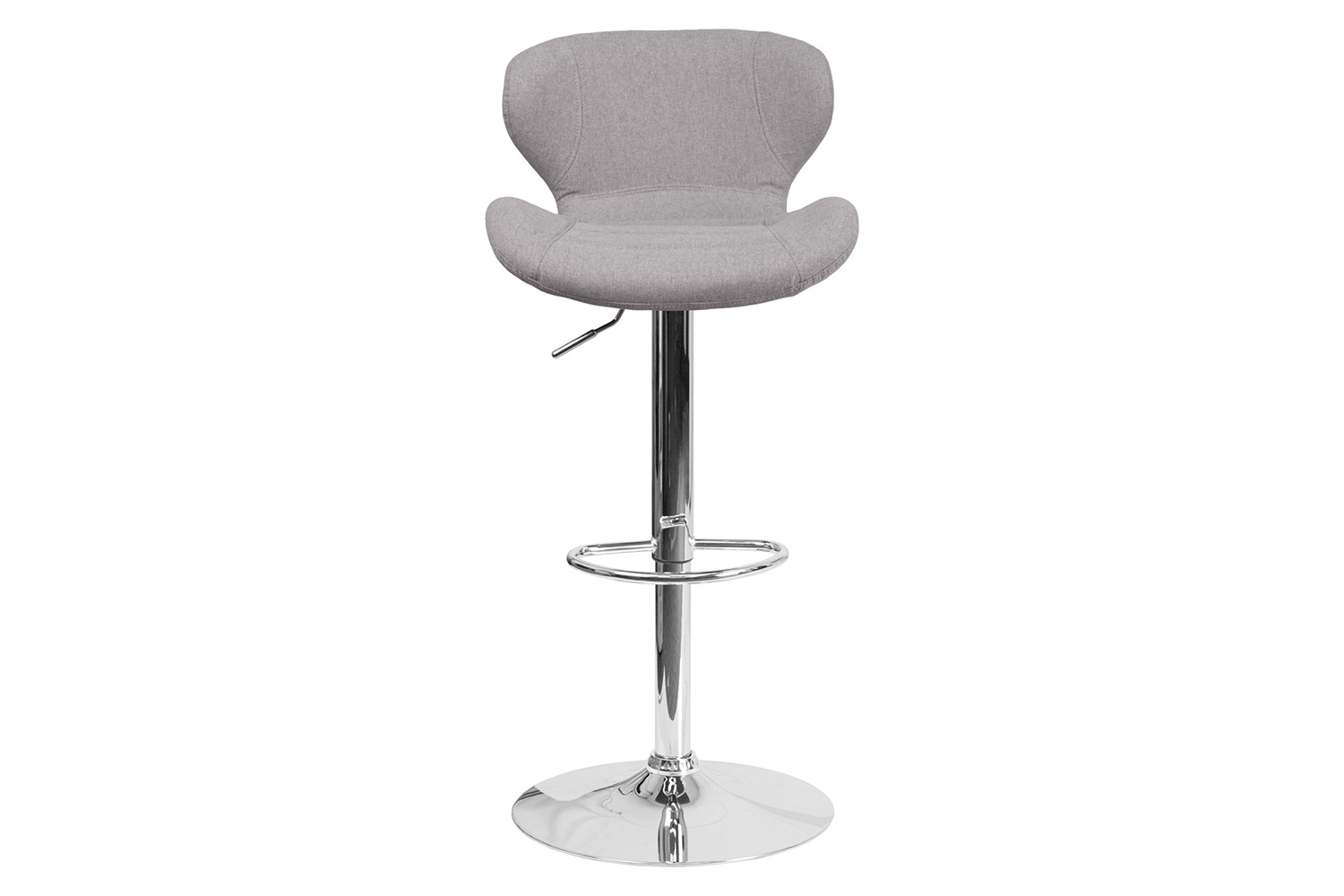 BLNK Francis Fabric Adjustable Height Bar Stool with Curved Back and Chrome Base - Gray