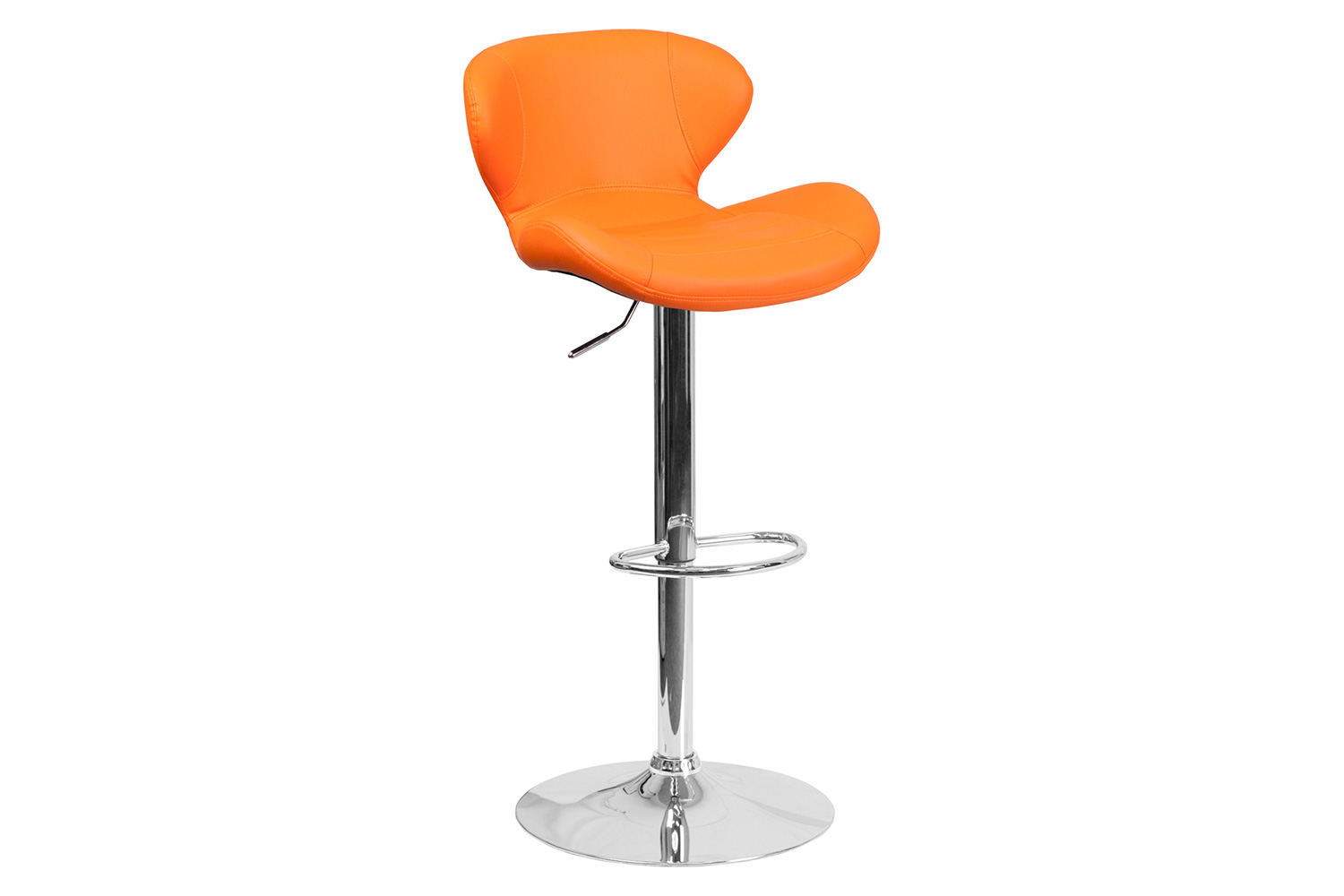 BLNK Francis Vinyl Adjustable Height Bar Stool with Curved Back and Chrome Base - Orange