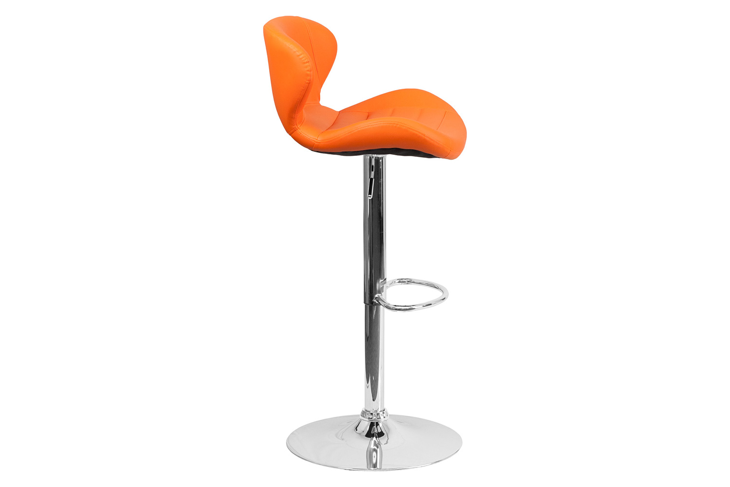 BLNK Francis Vinyl Adjustable Height Bar Stool with Curved Back and Chrome Base - Orange