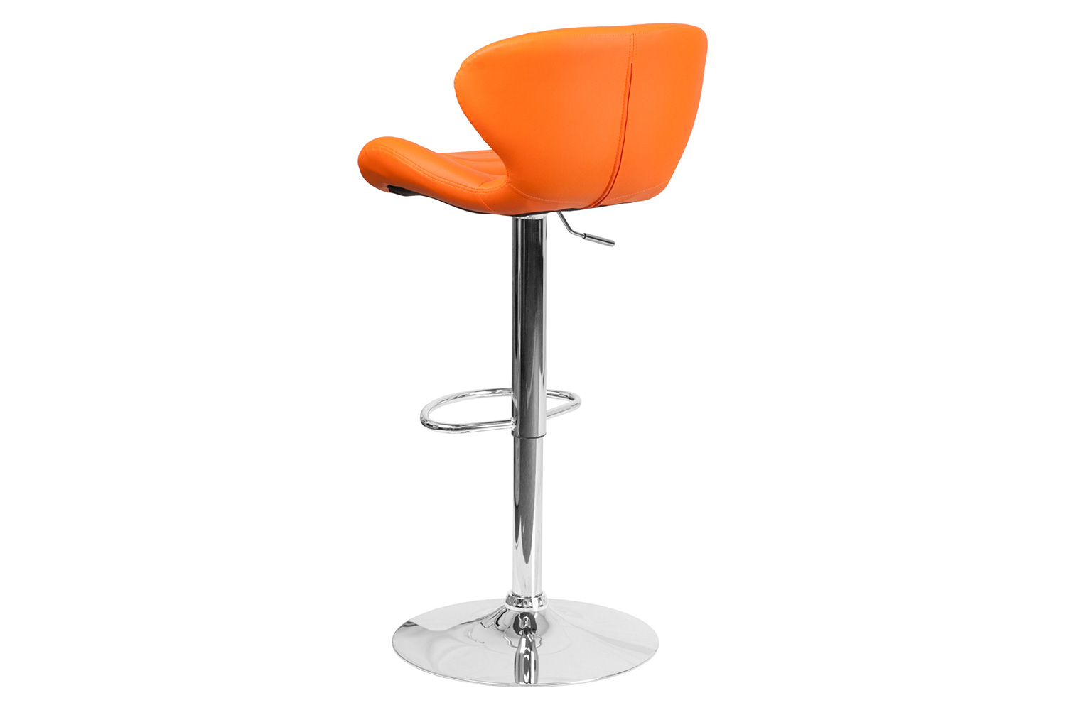 BLNK Francis Vinyl Adjustable Height Bar Stool with Curved Back and Chrome Base - Orange