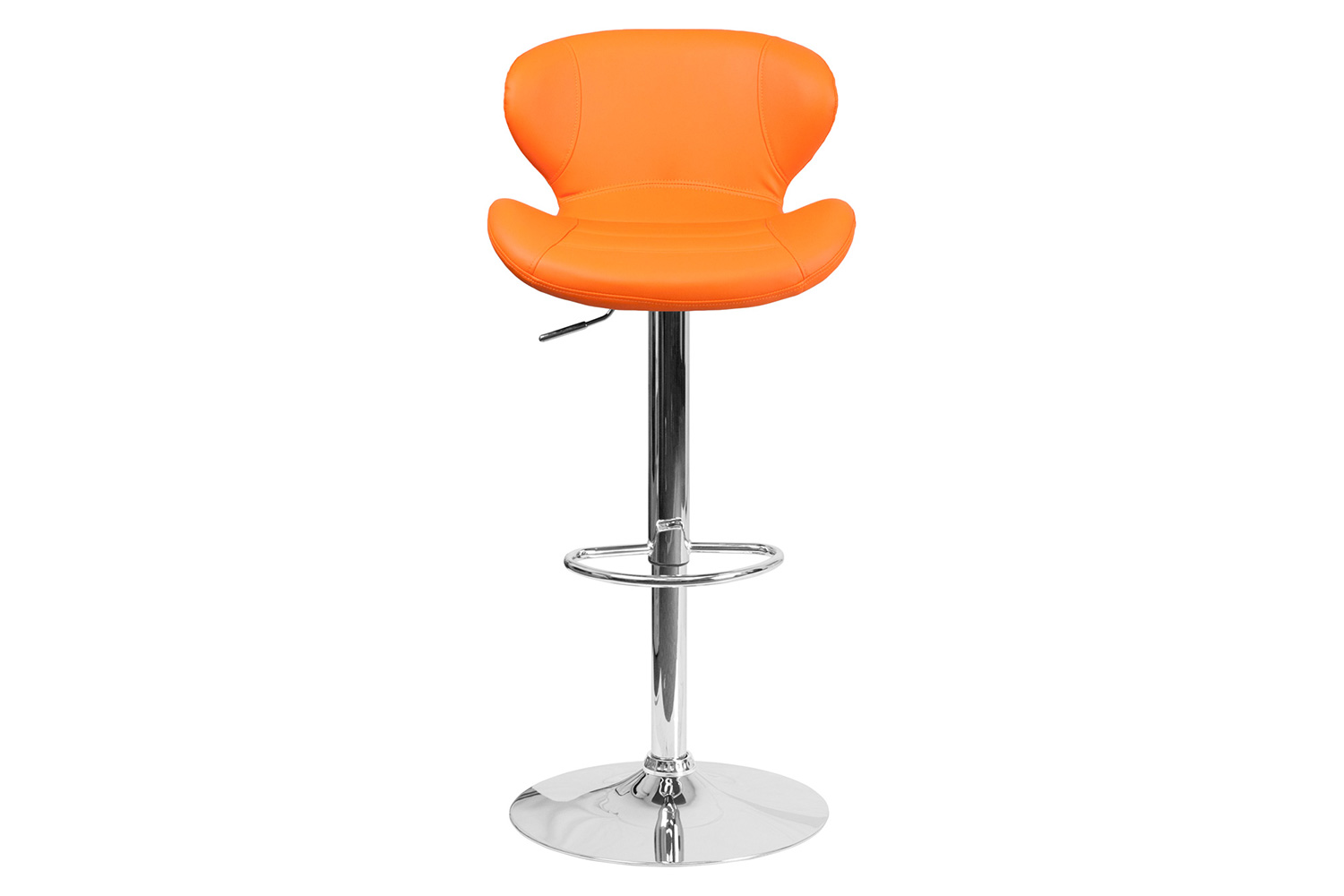 BLNK Francis Vinyl Adjustable Height Bar Stool with Curved Back and Chrome Base - Orange