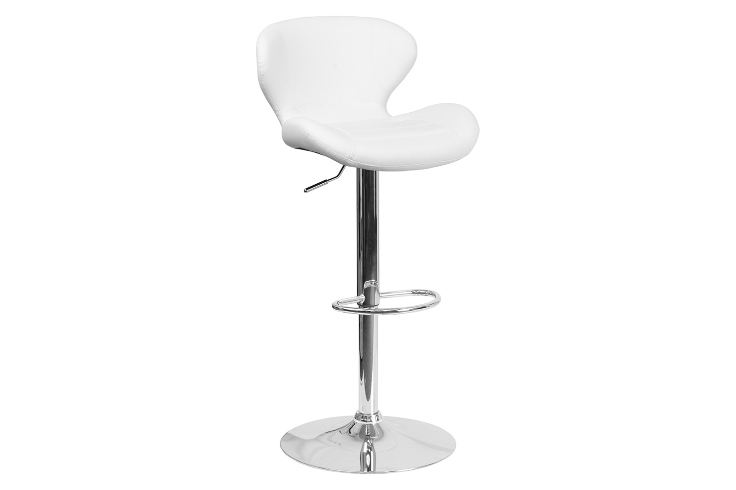 BLNK Francis Vinyl Adjustable Height Bar Stool with Curved Back and Chrome Base - White