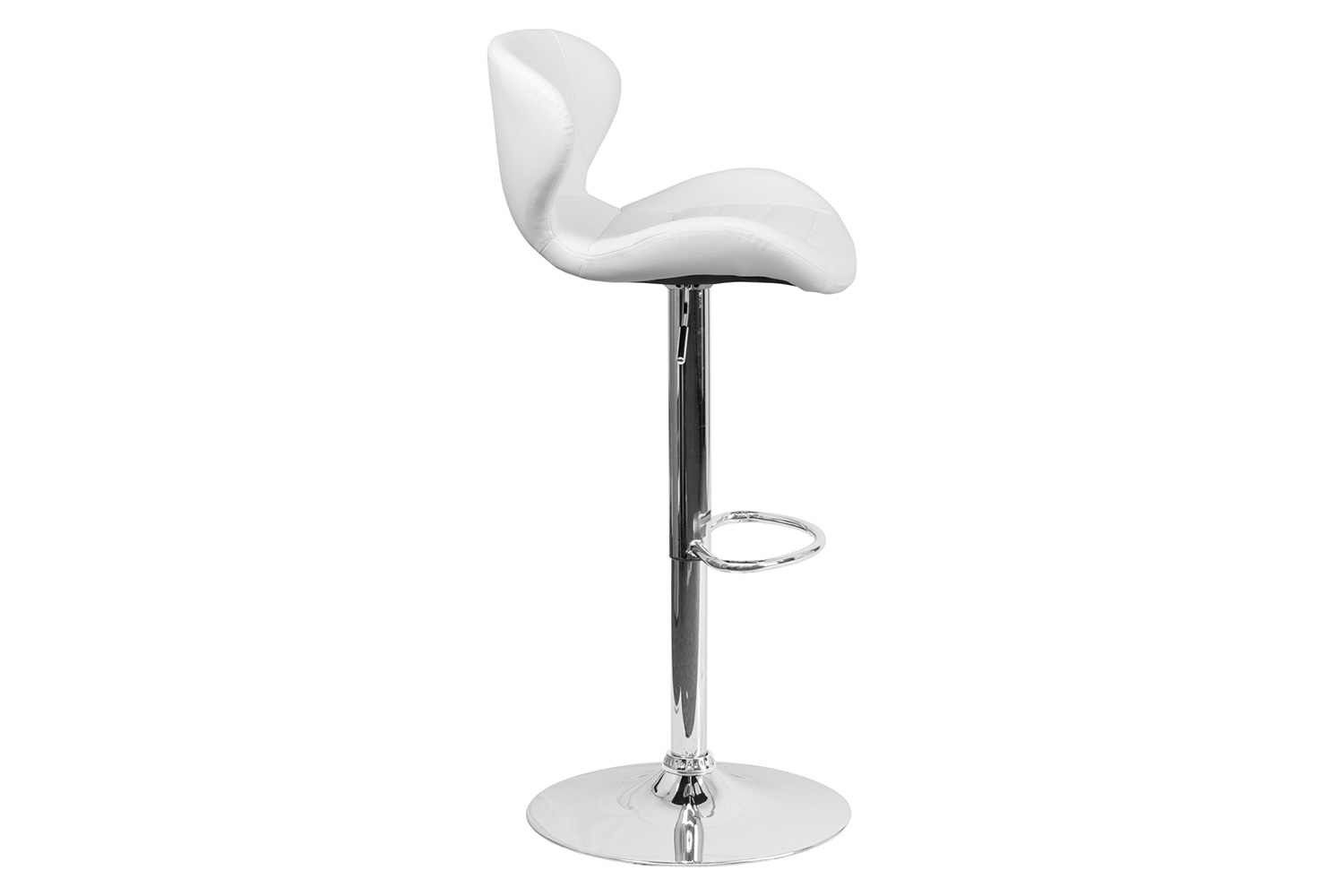 BLNK Francis Vinyl Adjustable Height Bar Stool with Curved Back and Chrome Base - White