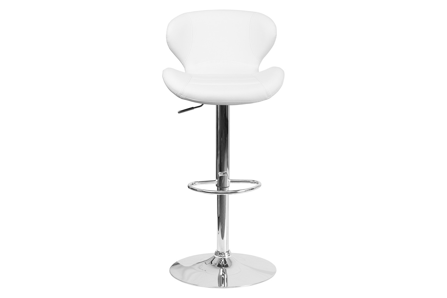 BLNK Francis Vinyl Adjustable Height Bar Stool with Curved Back and Chrome Base - White