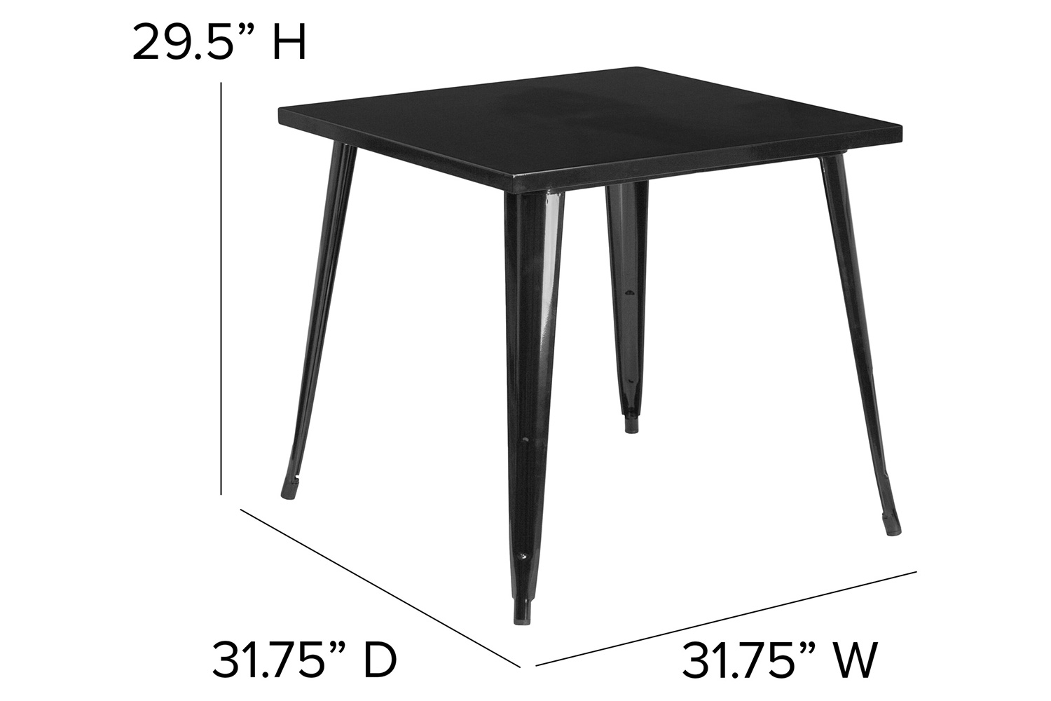 BLNK Toby Commercial Square Metal Indoor-Outdoor Table - Black