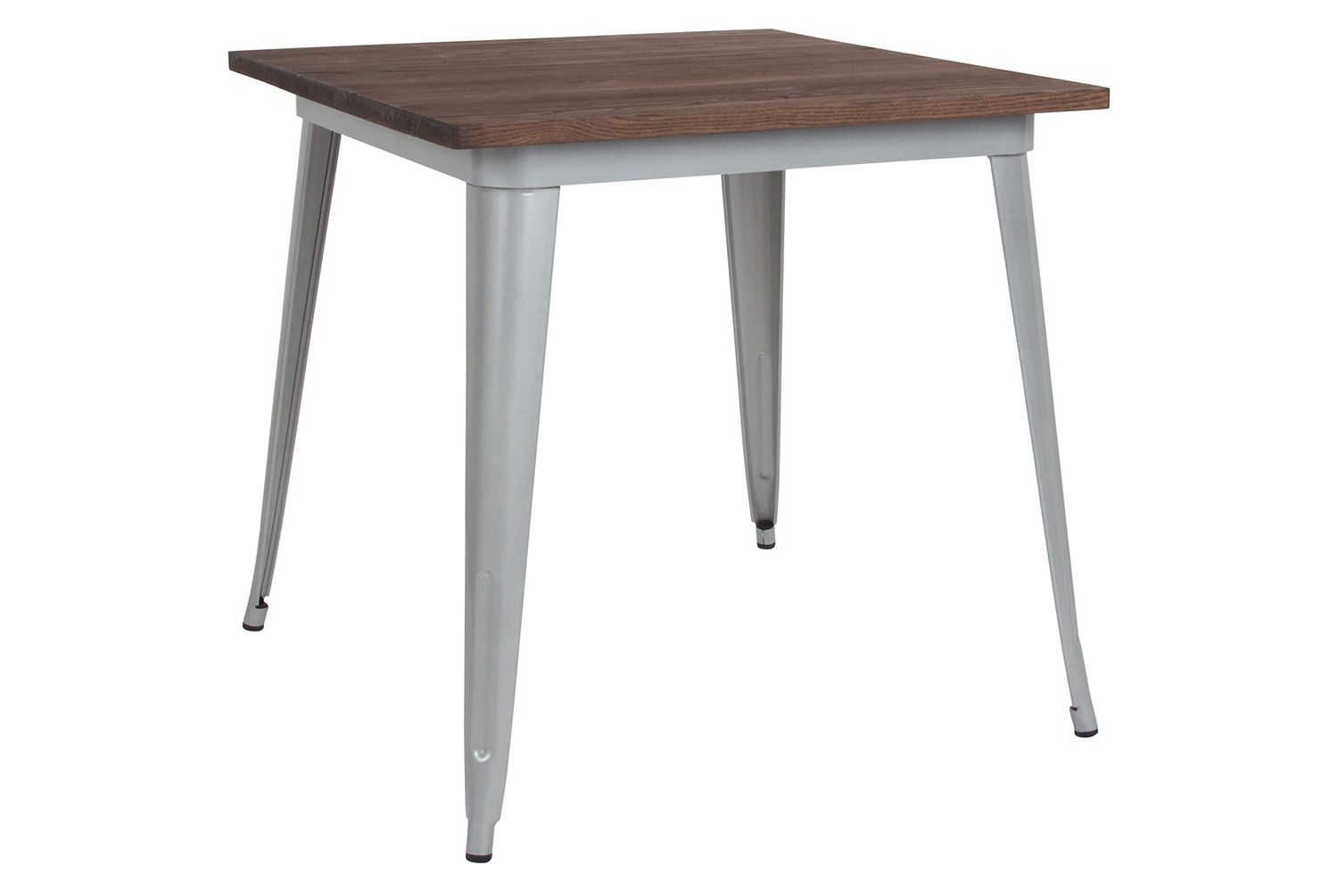 BLNK Toby Square Metal Indoor Table with Walnut Rustic Wood Top - Silver