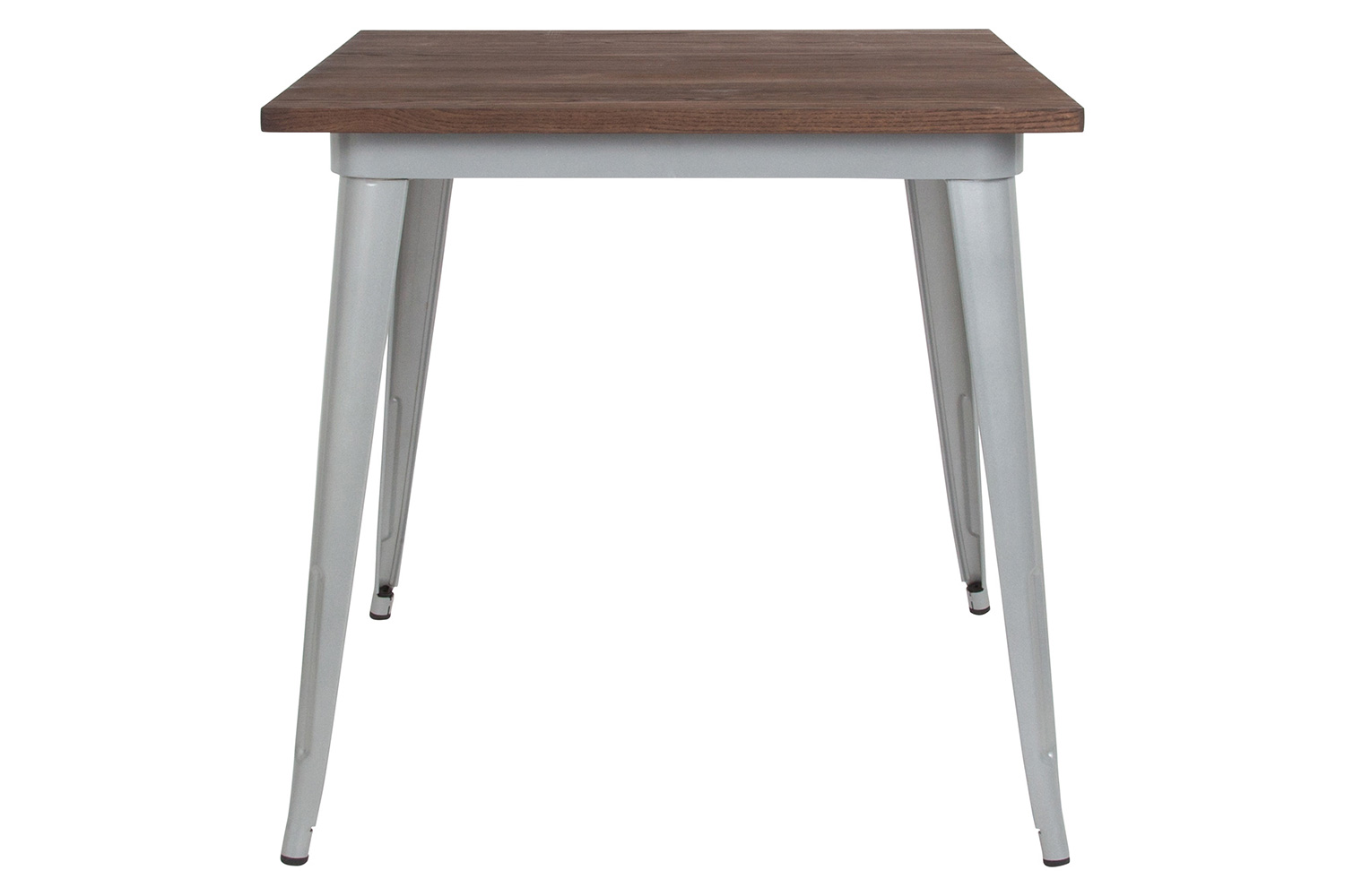 BLNK Toby Square Metal Indoor Table with Walnut Rustic Wood Top - Silver