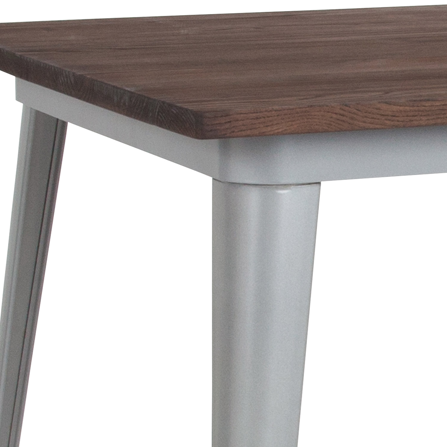 BLNK Toby Square Metal Indoor Table with Walnut Rustic Wood Top - Silver