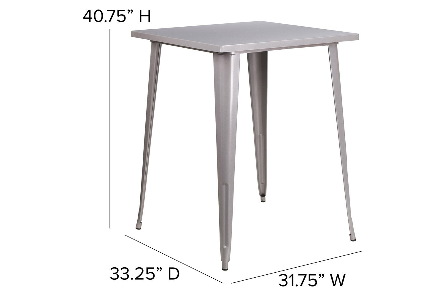 BLNK Nolan Commercial Square Metal Indoor-Outdoor Bar Height Table - Silver