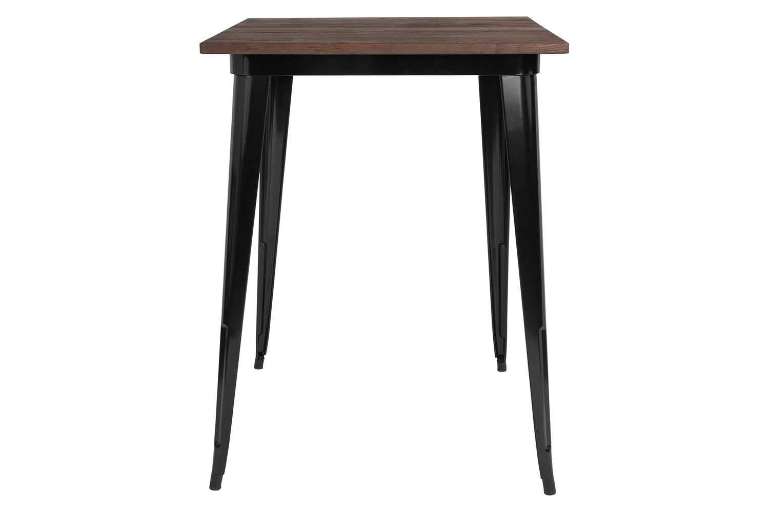 BLNK Nolan Square Metal Indoor Bar Height Table with Walnut Rustic Wood Top - Black