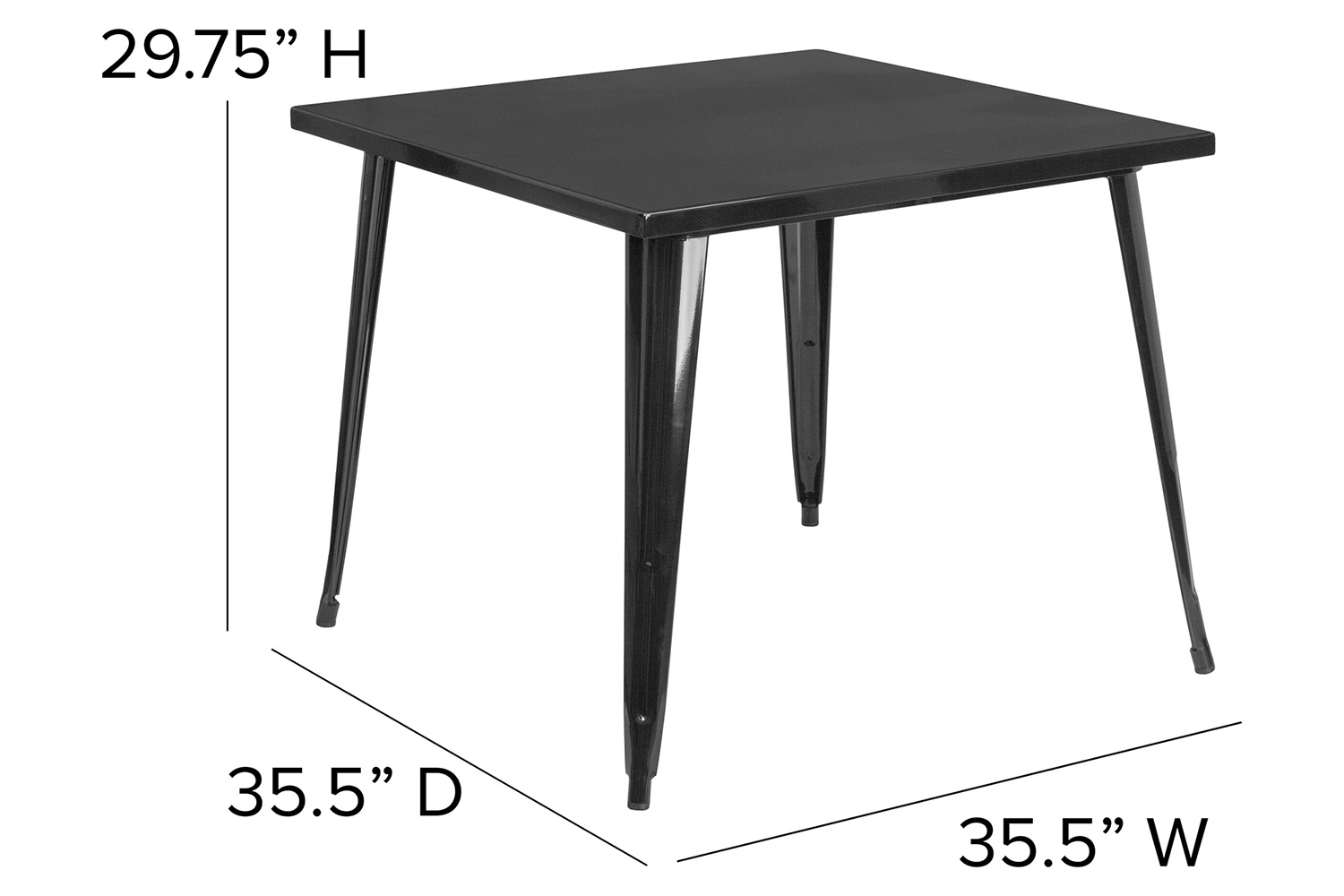 BLNK Parker Commercial Square Metal Indoor-Outdoor Table - Black