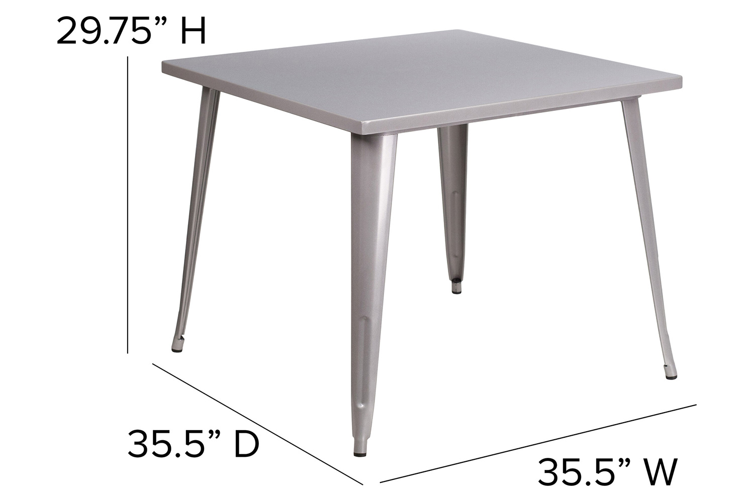 BLNK Parker Commercial Square Metal Indoor-Outdoor Table - Silver