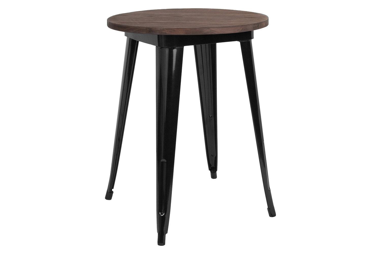 BLNK Webb Round Metal Indoor Table with Walnut Rustic Wood Top - Black