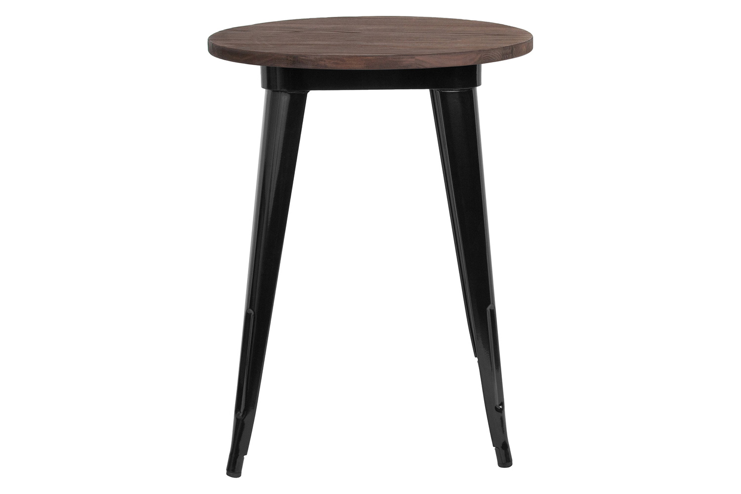 BLNK Webb Round Metal Indoor Table with Walnut Rustic Wood Top - Black