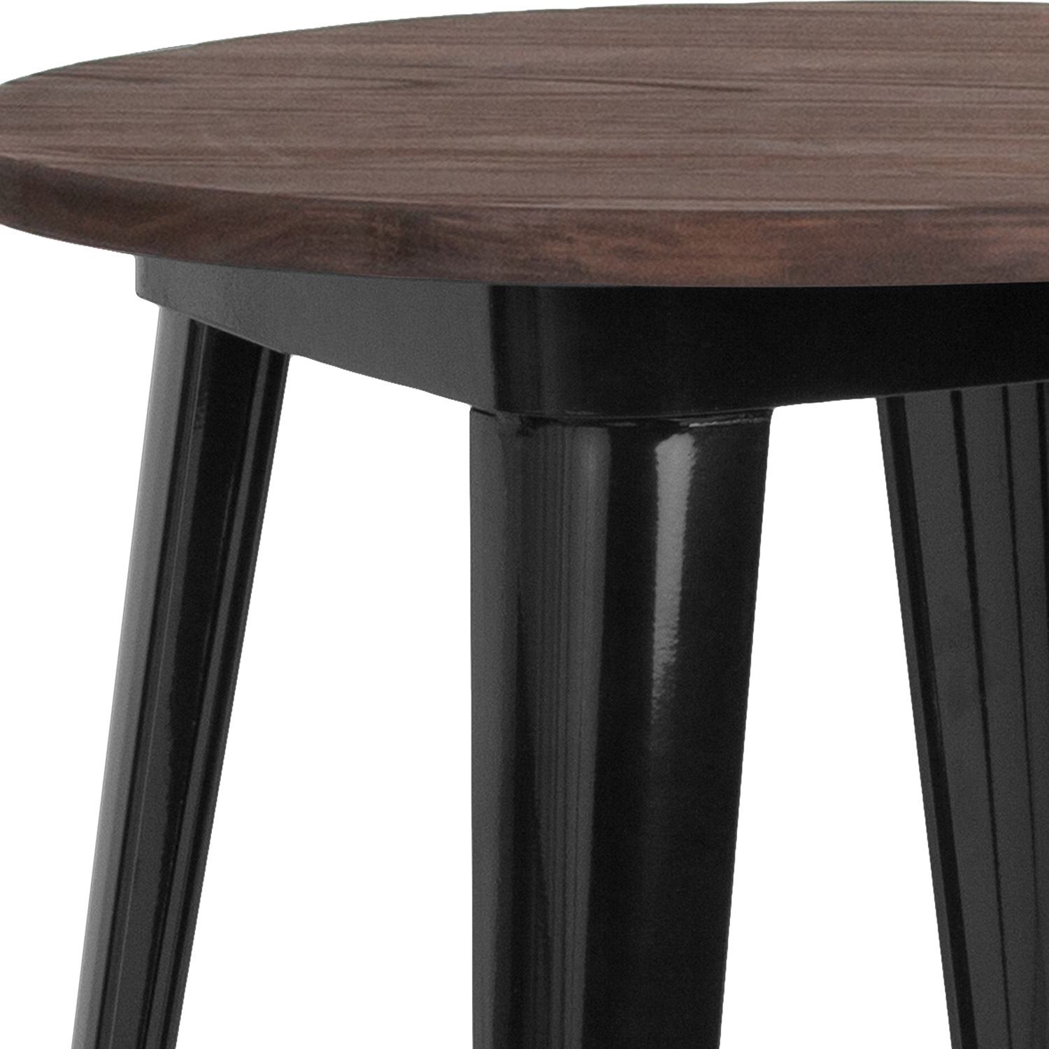 BLNK Webb Round Metal Indoor Table with Walnut Rustic Wood Top - Black