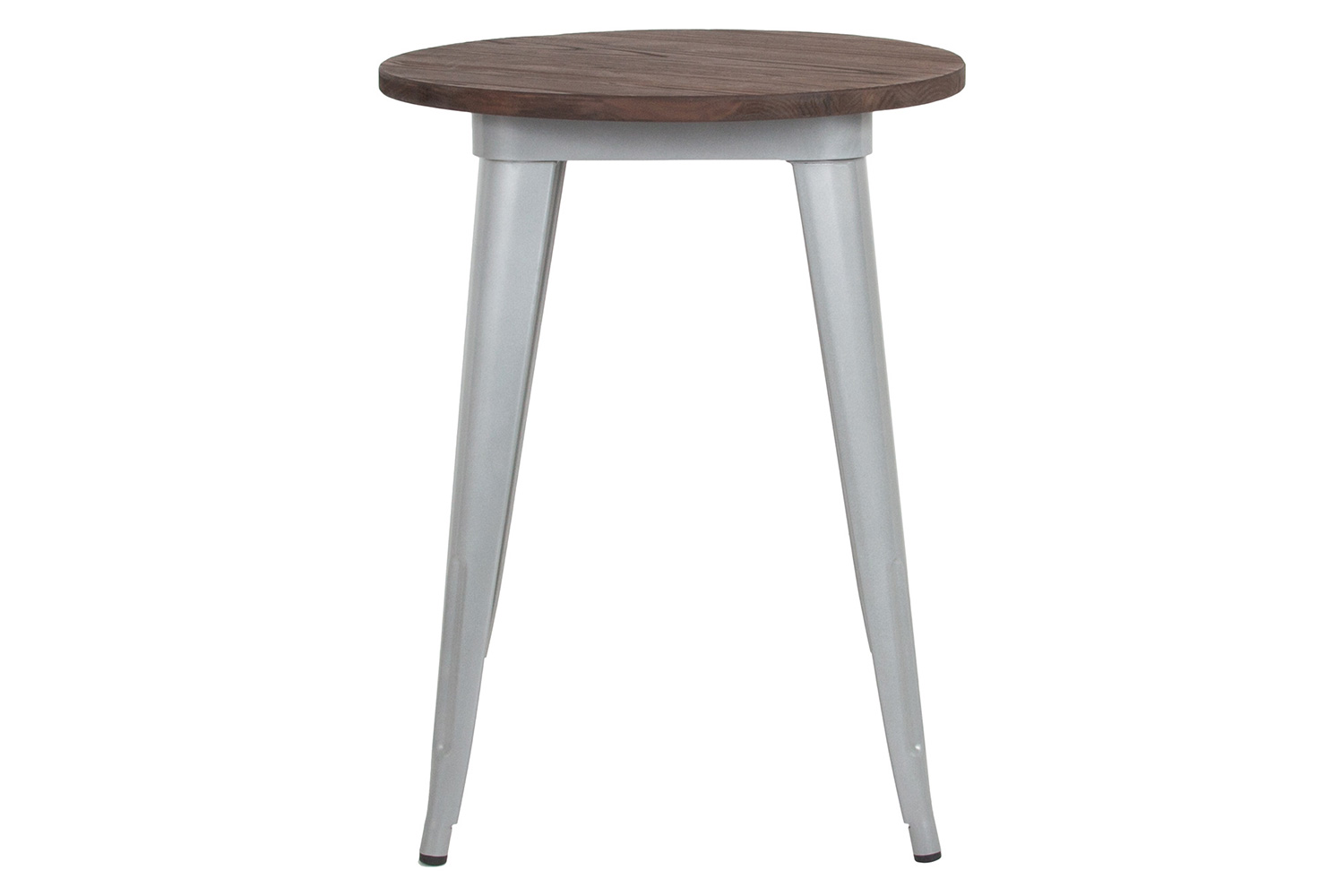 BLNK Webb Round Metal Indoor Table with Walnut Rustic Wood Top - Silver