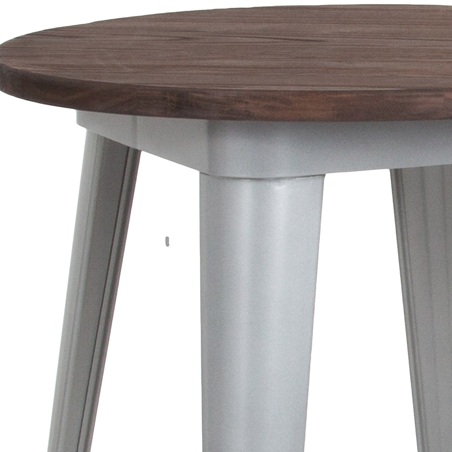 BLNK Webb Round Metal Indoor Table with Walnut Rustic Wood Top - Silver