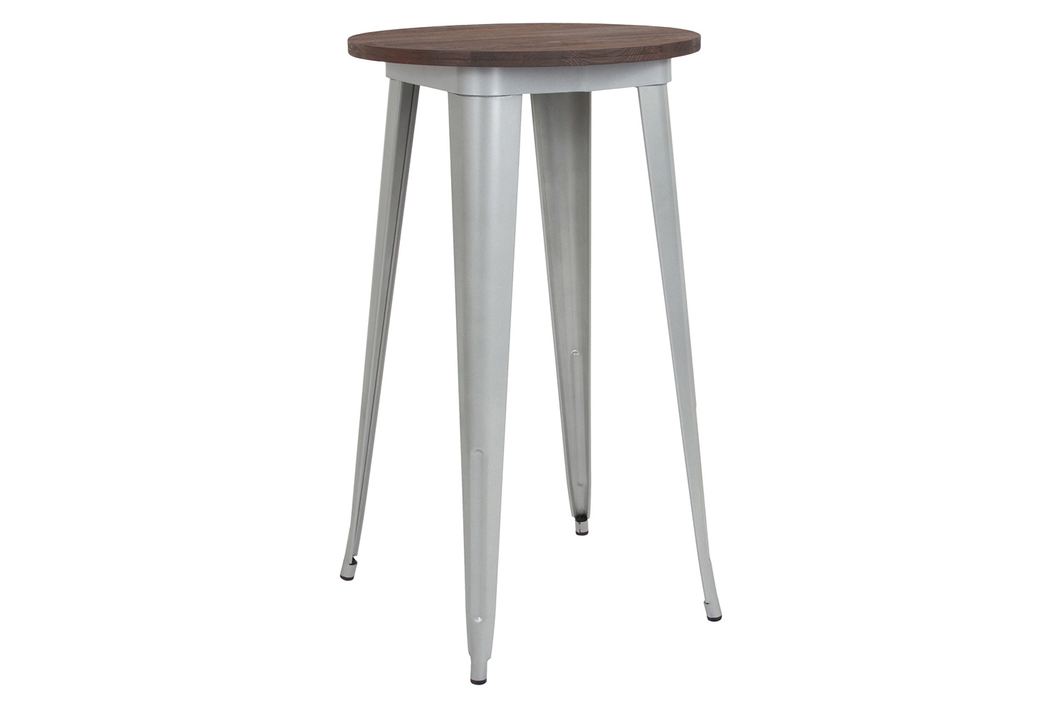 BLNK James Round Metal Indoor Bar Height Table with Walnut Rustic Wood Top - Silver